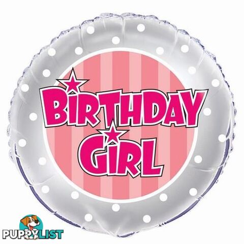 Pink Stripe Birthday Girl 45cm (18) Foil Balloon Packaged - 011179566754