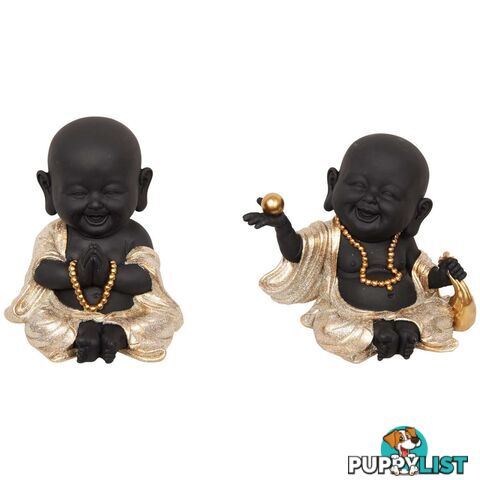 Black Happy Buddha with Gold Accessories & Robes 2 Assorted 18cm - 9319844612289