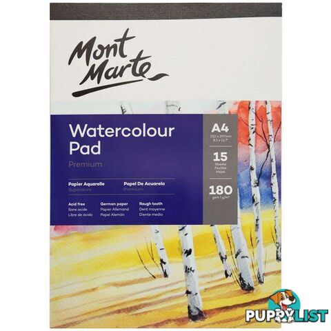 Mont Marte A4 Watercolour Pad German Paper 180gsm 15 Sheets - 9328577015328