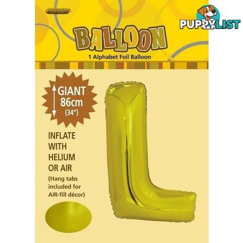 Gold L Alphabet Foil Balloon 86cm (34) - 9311965431718