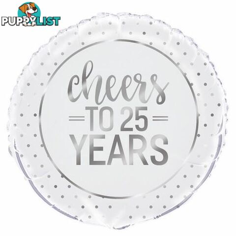 Silver Dot Cheers To 25 Years 45cm (18) Foil Balloon Packaged - 011179725670