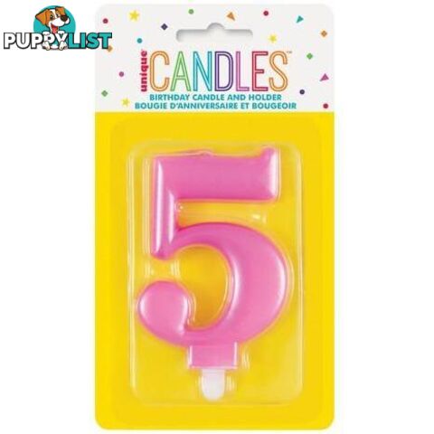 Numeral Candle 5 - Metallic Pink - 011179196050