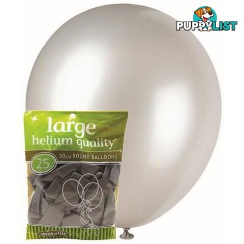 Silver - 25 x 30cm (12) Metallic Balloons - 9311965025672