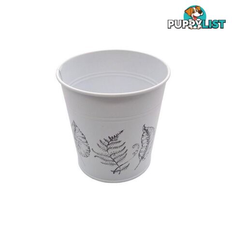 Round Pot Leaf Print White 13cm - 800579