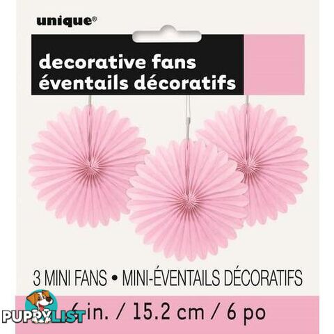 3 Decorative Fans Lovely Pink 15cm (6) - 011179632503