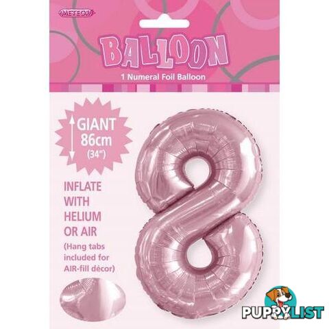 Lovely Pink 8 Numeral Foil Balloon 86cm (34) - 9311965506584