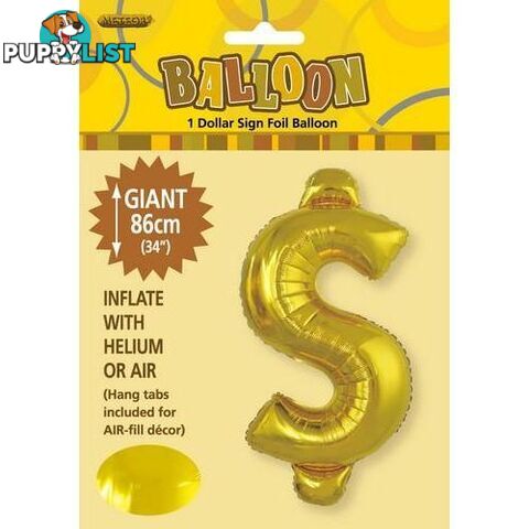 Gold $ Alphabet Foil Balloon 86cm (34) - 9311965431886