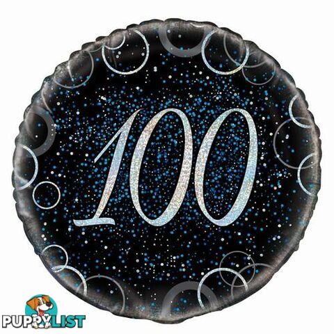 Glitz Blue 100th Birthday 45cm (18) Foil Balloon Packaged - 011179558155