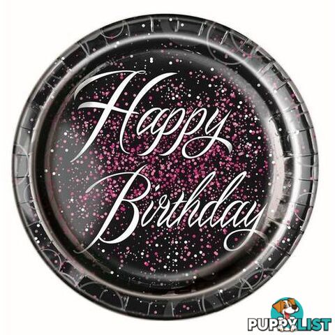 Glitz Pink Happy Birthday 8 x 23cm (9) Foil Stamped Paper Plates - 011179574759