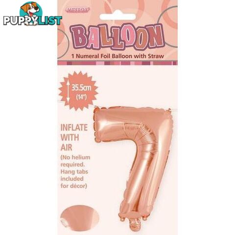 Rose Gold 7 Numeral Foil Balloon 35cm (14) - 9311965428473