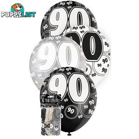 Glitz Black 6 x 30cm (12) Latex Balloons - 90 - 011179809257