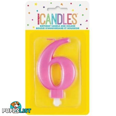 Numeral Candle 6 - Metallic Pink - 011179196067