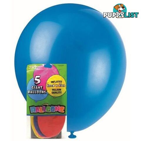 5 Giant Party Balloons - Assorted 60cm x 45cm - 9311965175315