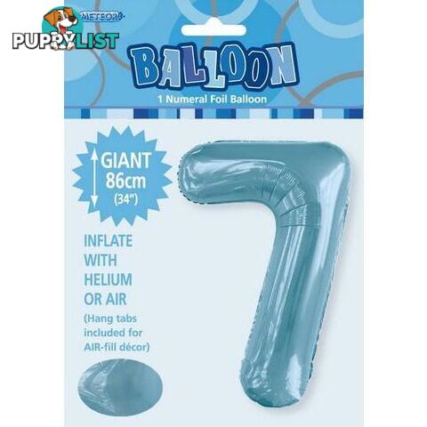 Powder Blue 7 Numeral Foil Balloon 86cm (34) - 9311965506676