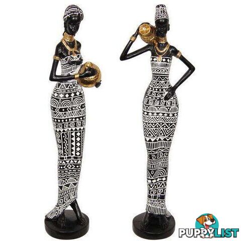 Standing African Lady Holding Gold Pot 32cm Assorted Designs - 9319844630542