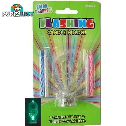 Flashing Birthday Candle In Holder - 9 - 011179375394