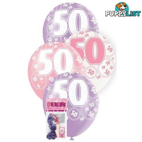 Glitz Pink 6 x 30cm (12) Latex Balloons - 50 - 011179808762