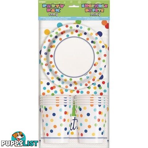 Rainbow Polka Dot Party Pack For 8 - 011179582587