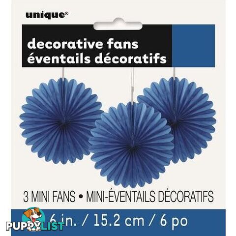 3 Decorative Fans Royal Blue 15cm (6) - 011179632572