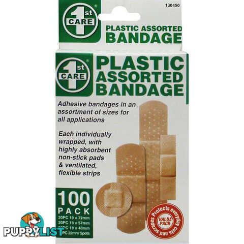 Bandaids - 100 Pack Assorted Sizes - 9326243130450