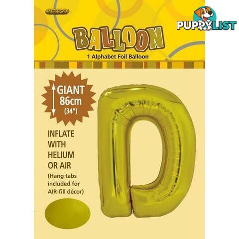 Gold D Alphabet Foil Balloon 86cm (34) - 9311965431633