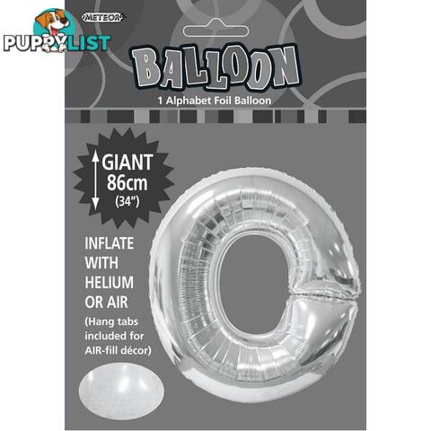 Silver O Alphabet Foil Balloon 86cm (34) - 9311965483540