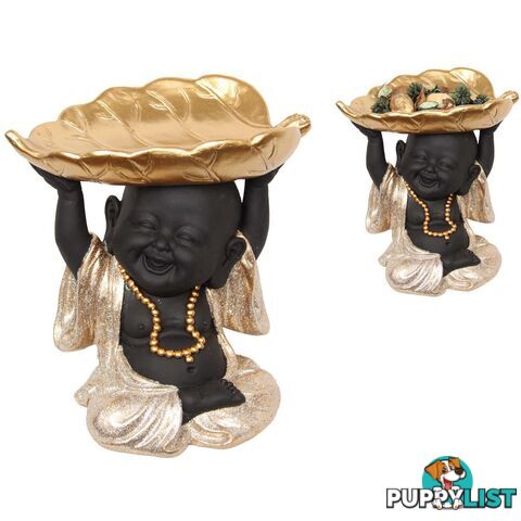 Black Happy Buddha With Gold Leaf 2 Assorted 21cm - 9319844612296