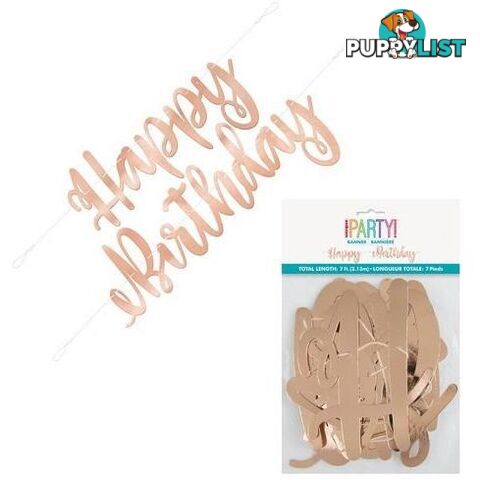 Rose Gold Happy Birthday Banner - 011179634927