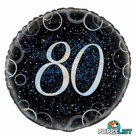 Glitz Blue 80th Birthday 45cm (18) Foil Balloon Packaged - 011179558131