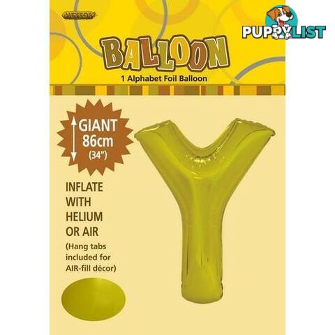 Gold Y Alphabet Foil Balloon 86cm (34) - 9311965431848