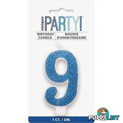 Numeral Candle 9 - Glitter Blue - 011179842698