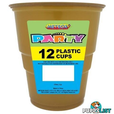 Gold 12 x 270ml (9oz) Plastic Cups - 9311965343349