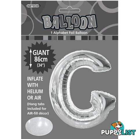 Silver G Alphabet Foil Balloon 86cm (34) - 9311965483465