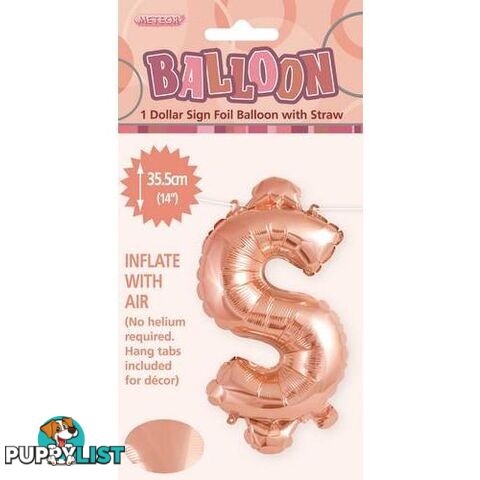 Rose Gold $ Alphabet Foil Balloon 35cm (14) - 9311965447788