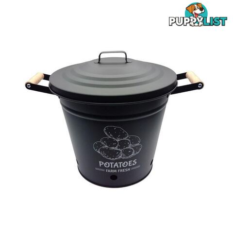 Round Bucket with Lid Black 28.5x26cm High - 800625