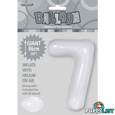 White 7 Numeral Foil Balloon 86cm (34) - 9311965506775