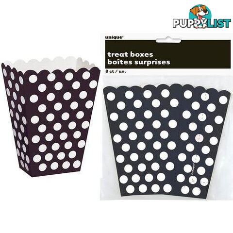 Dots Midnight Black 8 Treat Boxes 14cm H x 10cm W x 6cm D (5.5 x 4 x 2.4) - 011179592906