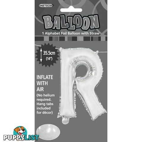 Silver R Alphabet Foil Balloon 35cm (14) - 9311965446972