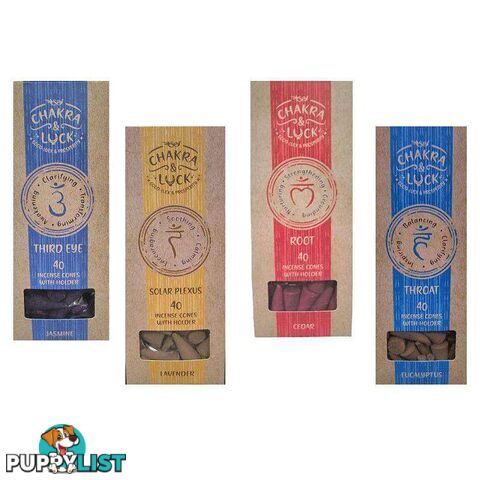 Chakra & Luck Incense Cones With Ceramic Holder - 40 Cones - 9328644058784