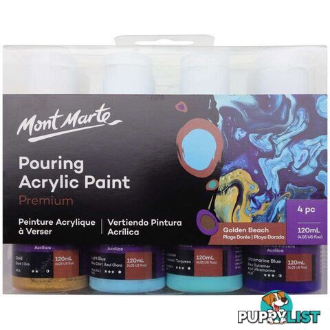 Premium Pouring Acrylic Paint 120ml 4pc Set - Golden Beach - 9328577040382