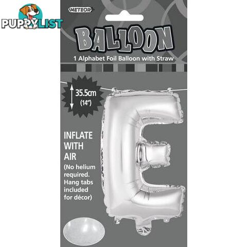 Silver E Alphabet Foil Balloon 35cm (14) - 9311965446842