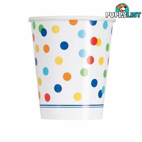 Rainbow Polka Dot 8 x 270ml (9oz) Paper Cups - 011179582563