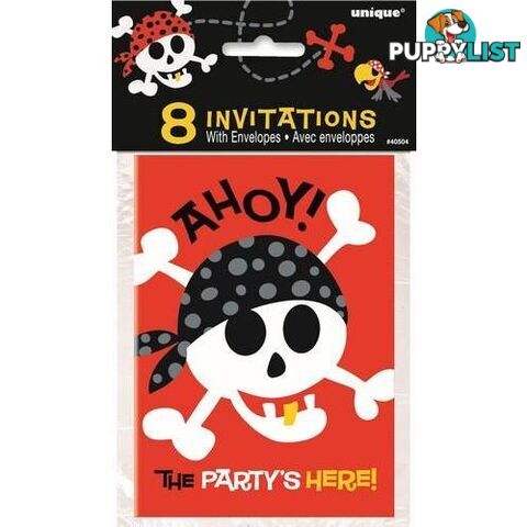 Pirate Fun 8 Invitations 9.7 x 3.6cm (5.3 x 3.8) - 011179405046