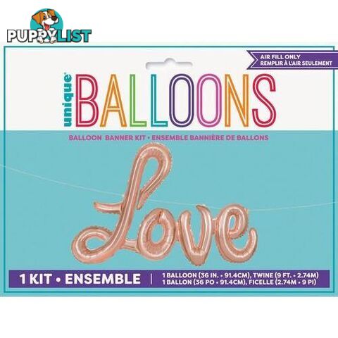 Love Rose Gold 91.4cm x 60cm (36 x 24) Foil Balloon Banner With Ribbon 2.74m (9) - 011179536870