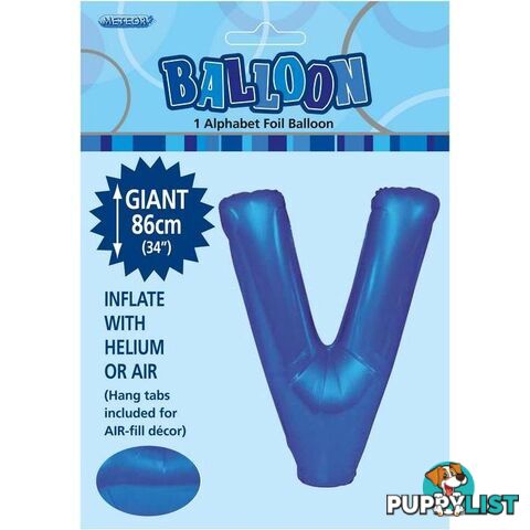 Royal Blue V Alphabet Foil Balloon 86cm (34) - 9311965483915