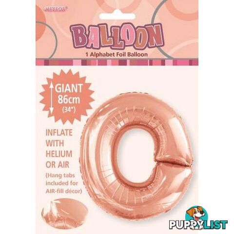 Rose Gold O Alphabet Foil Balloon 86cm (34) - 9311965429340