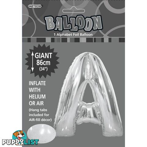 Silver A Alphabet Foil Balloon 86cm (34) - 9311965483403