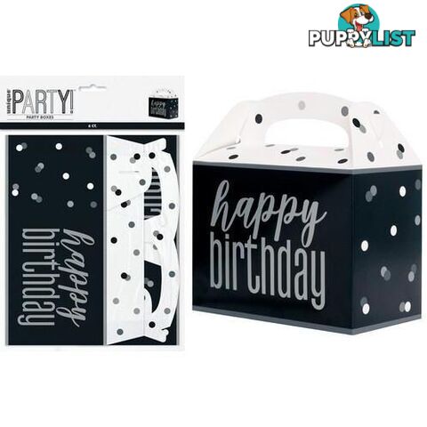 6 Large Party Boxes 16cm x 12cm x 9cm (6.2 x 4.7 x 3.5) - Black And Silver - 011179839155