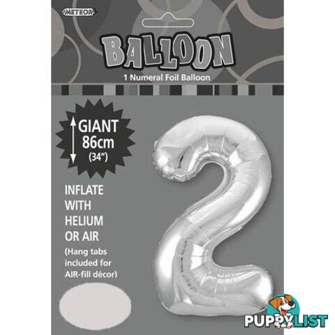 Silver 2 Numeral Foil Balloon 86cm (34) - 9311965482925