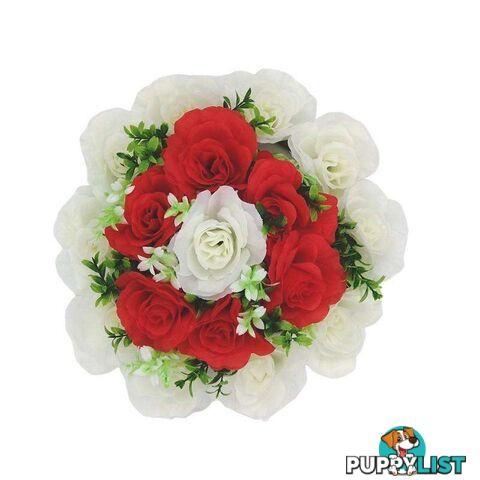 Artificial Flowers Wreath White & Red Med 25cm - 800328